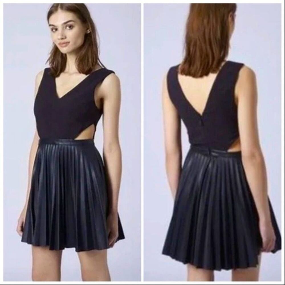 NWT TopShop black cutout pleated dress. Size 6. Small